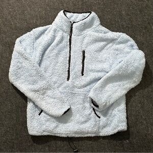 Derek Heart Women’s Medium Quarter Zip Sherpa Pullover Sweater Blue Soft